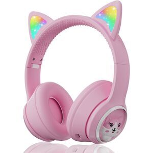 Children's Bluetooth Headphones, Foldable 85 dB - Lighted Cat Ears & Mic - New